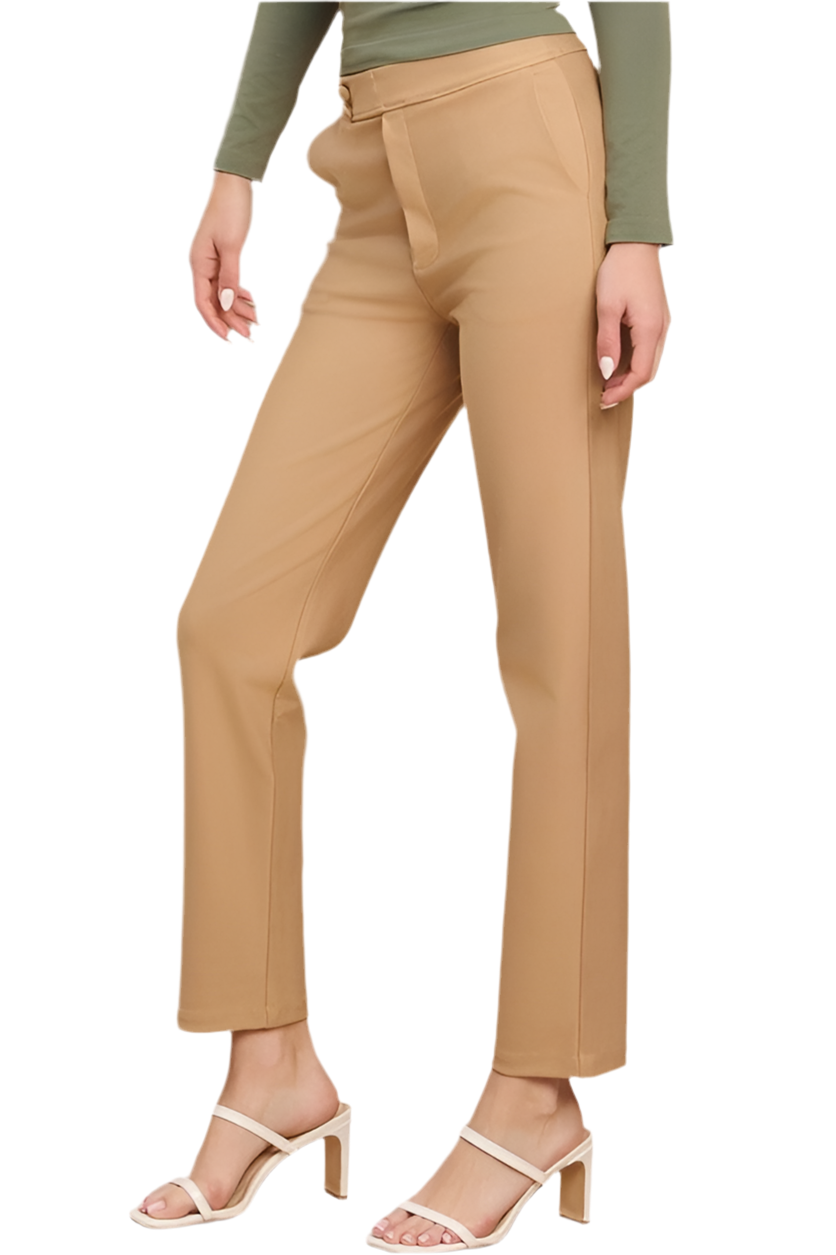 Signature Mid-Rise Ponte Pants - Khaki-170 Bottoms-YELETE-Coastal Bloom Boutique, find the trendiest versions of the popular styles and looks Located in Indialantic, FL