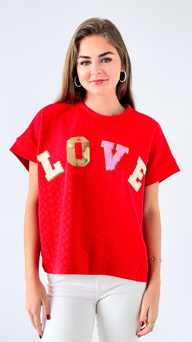 Bold LOVE Patch Top-110 Short Sleeve Tops-entro-Coastal Bloom Boutique, find the trendiest versions of the popular styles and looks Located in Indialantic, FL