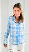 Plaid Mist Button Down - Blue-130 Long Sleeve Tops-KIWI-Coastal Bloom Boutique, find the trendiest versions of the popular styles and looks Located in Indialantic, FL