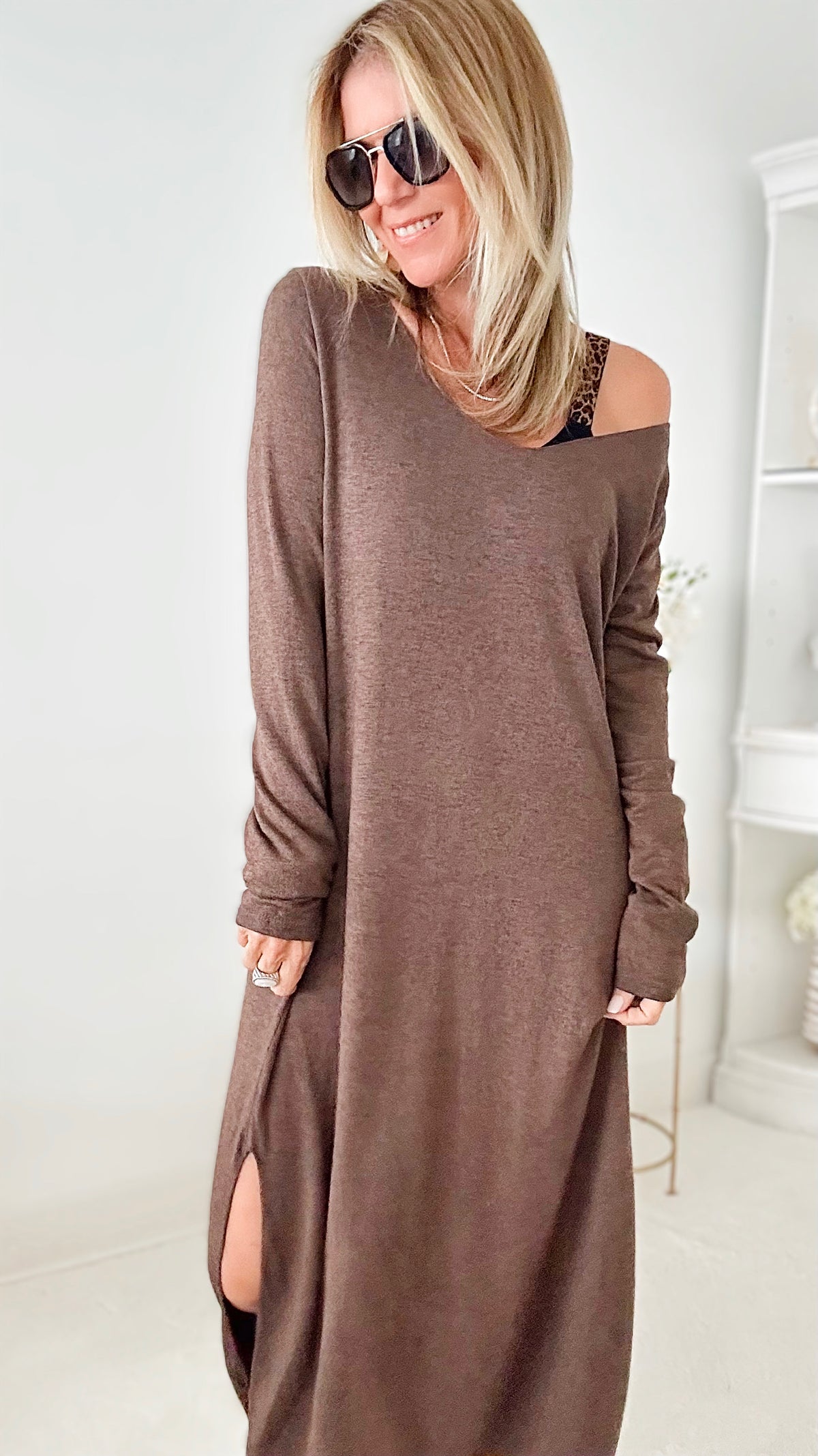 Italian Sweater Maxi Dress - Cocoa-200 dresses/jumpsuits/rompers-Yolly-Coastal Bloom Boutique, find the trendiest versions of the popular styles and looks Located in Indialantic, FL