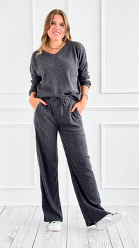 Luxe Ribbed Lounge Set - Black-210 Loungewear/Sets-Zenana-Coastal Bloom Boutique, find the trendiest versions of the popular styles and looks Located in Indialantic, FL