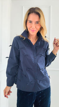 Elegance in Bows Top - Navy-130 Long Sleeve Tops-Joh Apparel-Coastal Bloom Boutique, find the trendiest versions of the popular styles and looks Located in Indialantic, FL