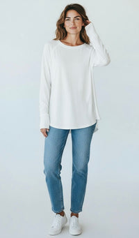 Effortless Chic Long Sleeve Top -White-130 Long Sleeve Tops-Zenana-Coastal Bloom Boutique, find the trendiest versions of the popular styles and looks Located in Indialantic, FL