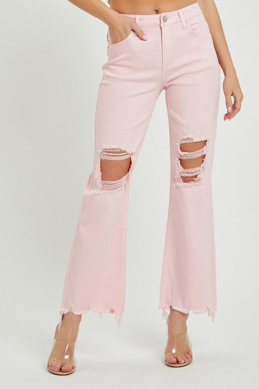 Distressed High Rise Straight Jeans - Light Pink-190 Denim-Risen-Coastal Bloom Boutique, find the trendiest versions of the popular styles and looks Located in Indialantic, FL