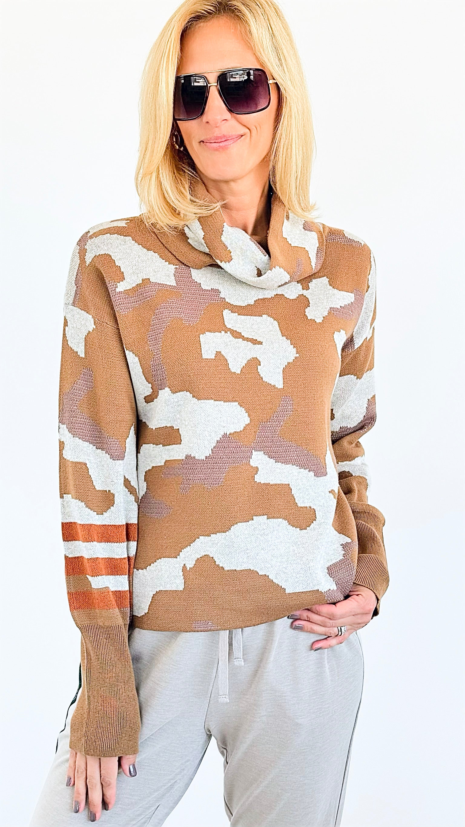 Camouflage Turtle Neck Sweater-130 Long Sleeve Tops-mystree-Coastal Bloom Boutique, find the trendiest versions of the popular styles and looks Located in Indialantic, FL