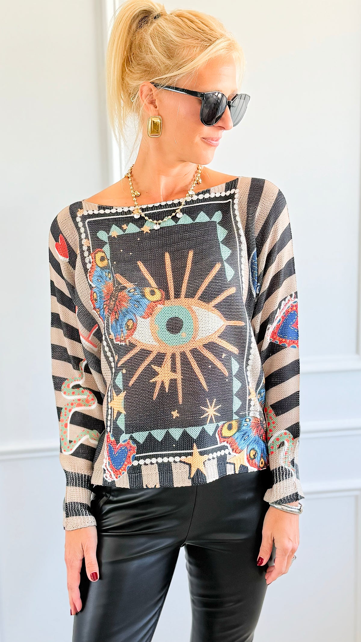 Celestial Eye Italian St Tropez Sweater-140 Sweaters-SORPRESA-Coastal Bloom Boutique, find the trendiest versions of the popular styles and looks Located in Indialantic, FL