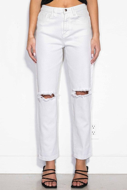 High Waisted Straight Jeans-White-190 Denim-Vibrant M.i.U-Coastal Bloom Boutique, find the trendiest versions of the popular styles and looks Located in Indialantic, FL