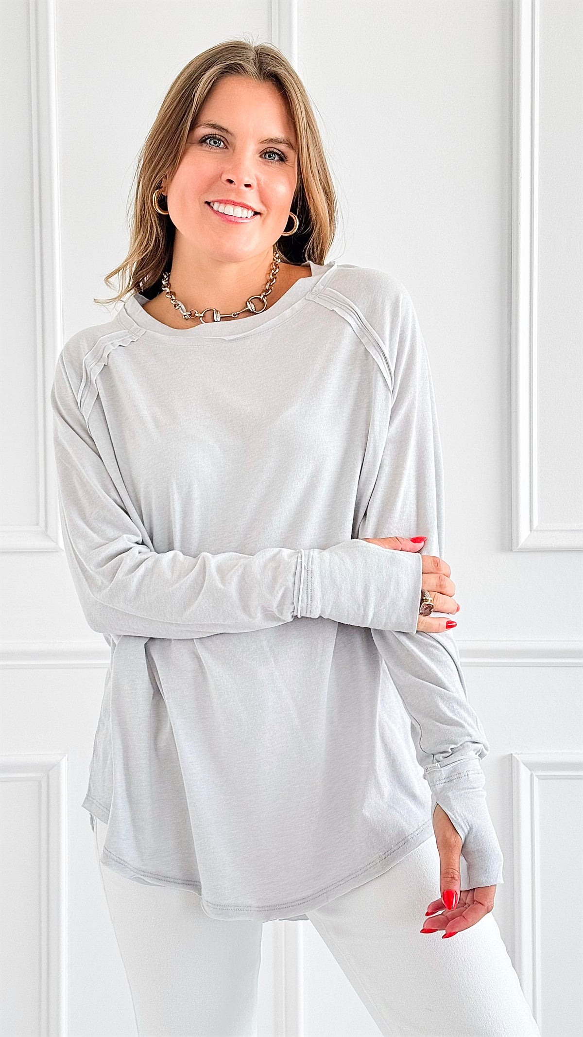 Effortless Chic Long Sleeve Top - H. Grey-130 Long Sleeve Tops-Zenana-Coastal Bloom Boutique, find the trendiest versions of the popular styles and looks Located in Indialantic, FL