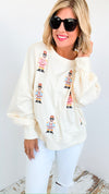 Nutcracker Cross Stitch Sweatshirt-140 Sweaters-Peach Love California-Coastal Bloom Boutique, find the trendiest versions of the popular styles and looks Located in Indialantic, FL