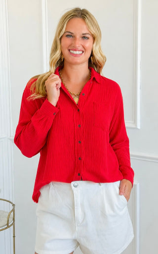 Textured Button Front Top