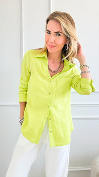 Button Down Linen V-Neck Shirt-130 Long Sleeve Tops-Love Tree Fashion-Coastal Bloom Boutique, find the trendiest versions of the popular styles and looks Located in Indialantic, FL