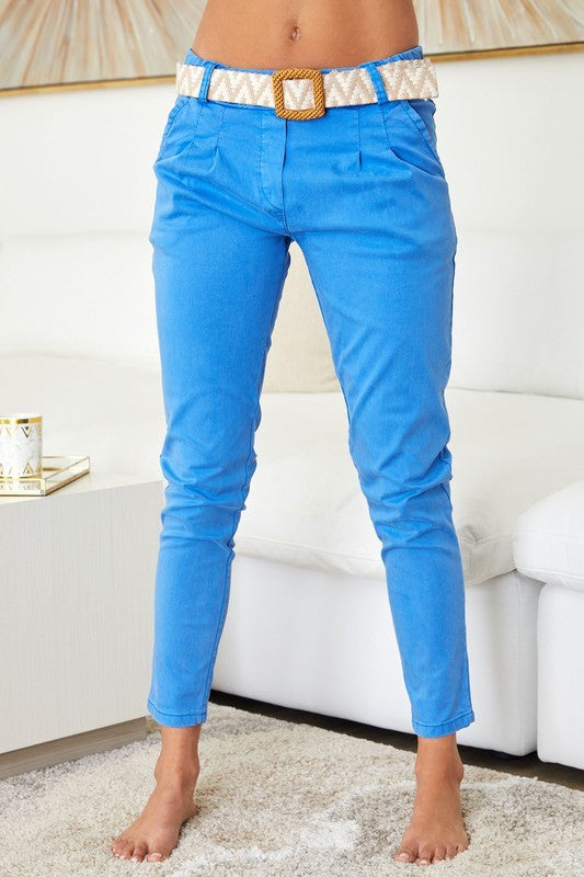 Italian Royal Blue Belted Joggers-170 Bottoms-Venti6-Coastal Bloom Boutique, find the trendiest versions of the popular styles and looks Located in Indialantic, FL