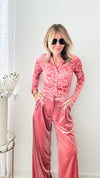 Certain To Charm Burnout Velvet Ruched Shirt - Rose-130 Long sleeve top-HYFVE-Coastal Bloom Boutique, find the trendiest versions of the popular styles and looks Located in Indialantic, FL