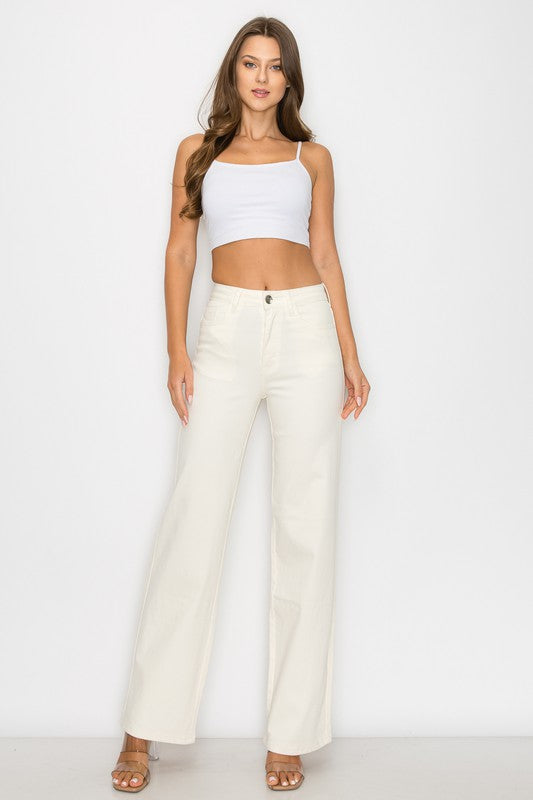 High Waisted Super-Stretch Wide Leg Jeans - Ivory-190 Denim-DENIM ZONE-Coastal Bloom Boutique, find the trendiest versions of the popular styles and looks Located in Indialantic, FL