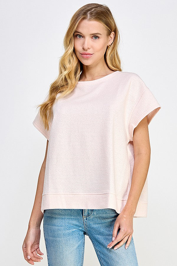 Lux Taylor Textured Loungewear Top - Blush-110 Short Sleeve Tops-See and Be Seen-Coastal Bloom Boutique, find the trendiest versions of the popular styles and looks Located in Indialantic, FL