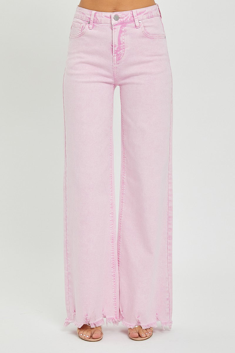 Acid Pink High Waist Wide Leg Jeans-190 Denim-Risen-Coastal Bloom Boutique, find the trendiest versions of the popular styles and looks Located in Indialantic, FL