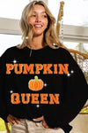 Varsity Pumpkin Queen Sweatshirt-130 Long Sleeve Tops-BIBI-Coastal Bloom Boutique, find the trendiest versions of the popular styles and looks Located in Indialantic, FL