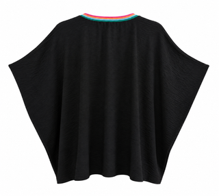 Rainbow Trim V-Neck Top - Black