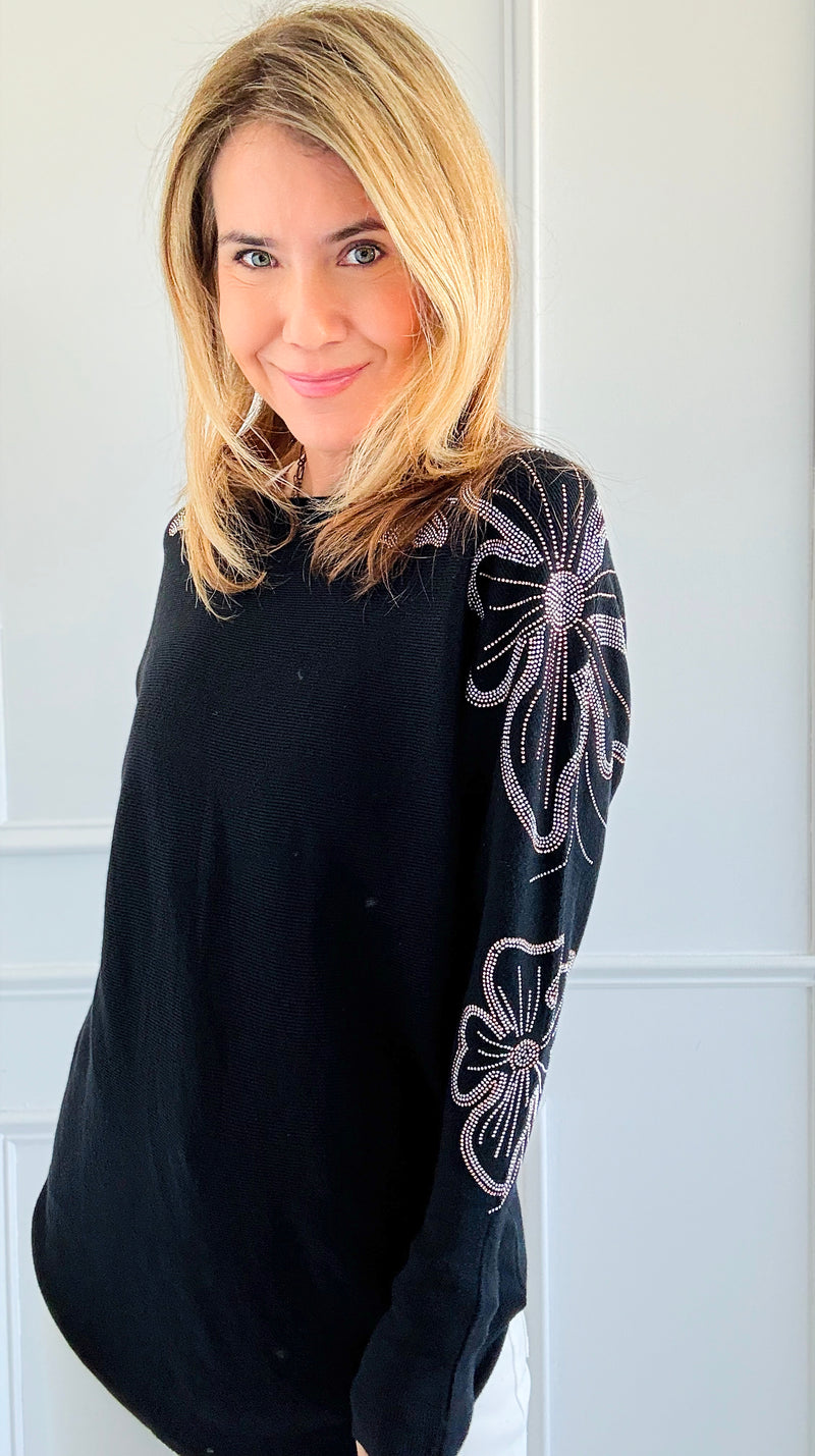 Botanical Garden Luxe Sweater Top - Black-140 Sweaters-cinniya-Coastal Bloom Boutique, find the trendiest versions of the popular styles and looks Located in Indialantic, FL