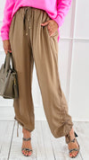Drapey Twill Adjustable Scrunch Joggers - Mocha-170 Bottoms-Allie Rose-Coastal Bloom Boutique, find the trendiest versions of the popular styles and looks Located in Indialantic, FL