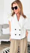 Woven Ruffled Vest - White-160 Jackets-Joh Apparel-Coastal Bloom Boutique, find the trendiest versions of the popular styles and looks Located in Indialantic, FL