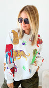 Walk About The Zoo Queen of Sparkles Sequin Sweatshirt - White-130 Long Sleeve Tops-Queen of Sparkles-Coastal Bloom Boutique, find the trendiest versions of the popular styles and looks Located in Indialantic, FL