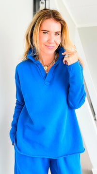 Eileen Cozy Lounge Collar Pullover Top - Deep Indigo