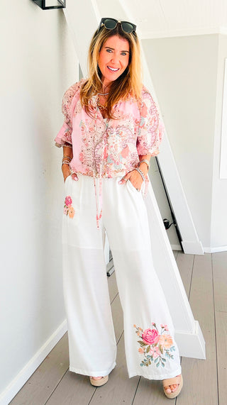 Breezy Bloom Pants - White