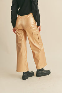 Metallic Faux Leather Cargo Pants - Metallic Gold-170 Bottoms-&MERCI-Coastal Bloom Boutique, find the trendiest versions of the popular styles and looks Located in Indialantic, FL