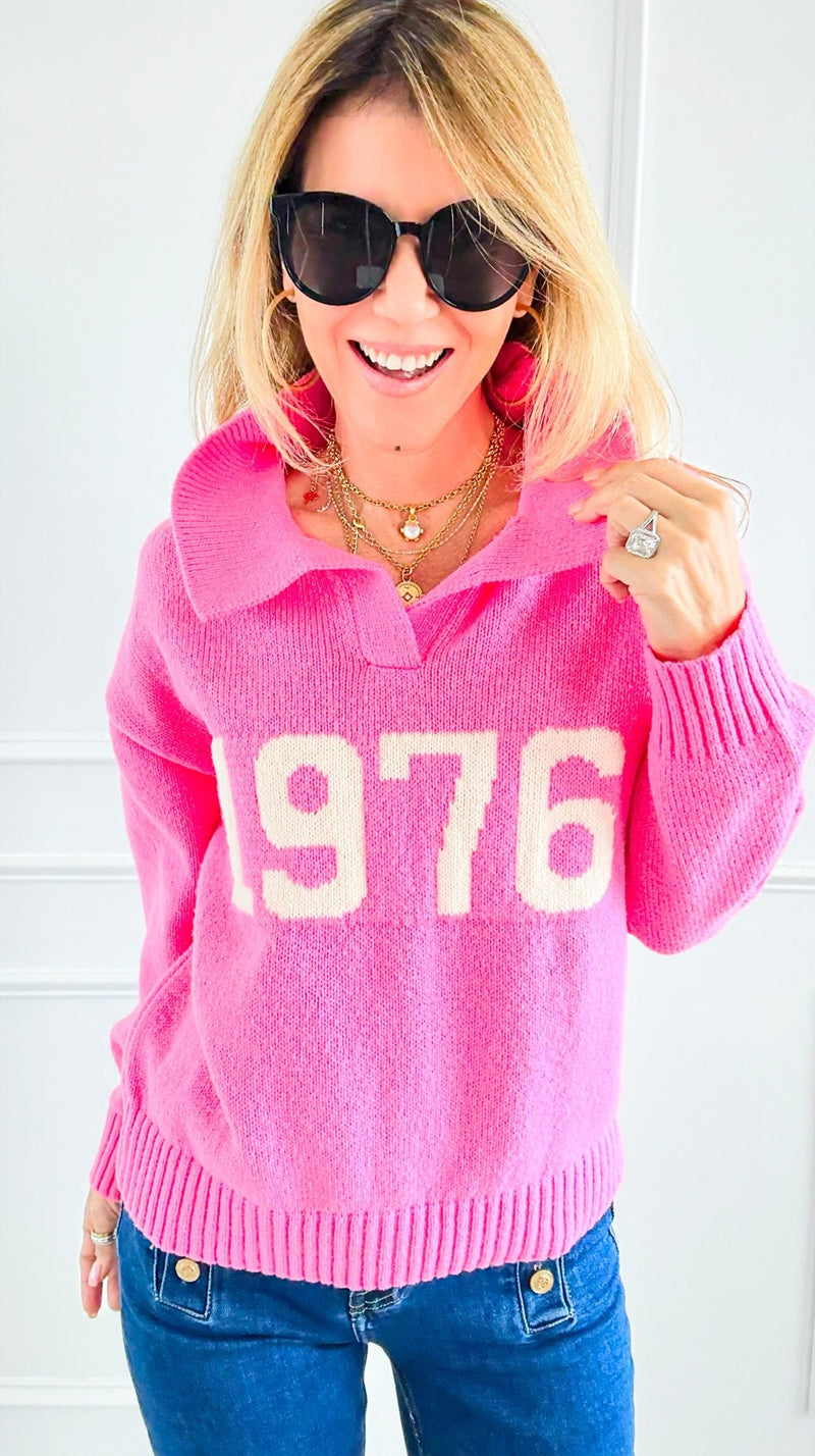 1976 Pink Sweater-140 Sweaters-Lovelo x GeeGee-Coastal Bloom Boutique, find the trendiest versions of the popular styles and looks Located in Indialantic, FL