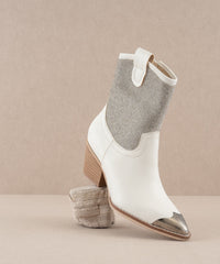 Metallic Tip Western Ankle Boot - White-250 Shoes-Oasis Society-Coastal Bloom Boutique, find the trendiest versions of the popular styles and looks Located in Indialantic, FL