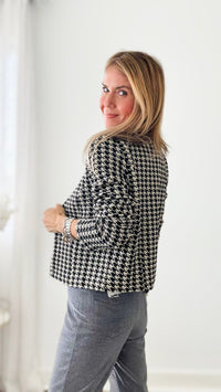 Chic Alert Houndstooth Jacket - Black-160 Jackets-Rousseau-Coastal Bloom Boutique, find the trendiest versions of the popular styles and looks Located in Indialantic, FL