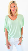 Relaxed Recoleta Lurex Trim Short Sleeve Italian Top- Light Green-110 short Sleeve Top-Italianissimo-Coastal Bloom Boutique, find the trendiest versions of the popular styles and looks Located in Indialantic, FL
