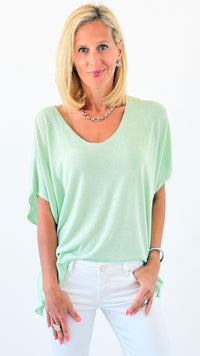 Relaxed Recoleta Lurex Trim Short Sleeve Italian Top- Light Green-110 short Sleeve Top-Italianissimo-Coastal Bloom Boutique, find the trendiest versions of the popular styles and looks Located in Indialantic, FL