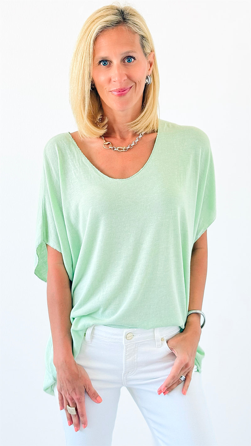 Relaxed Recoleta Lurex Trim Short Sleeve Italian Top- Light Green-110 short Sleeve Top-Italianissimo-Coastal Bloom Boutique, find the trendiest versions of the popular styles and looks Located in Indialantic, FL