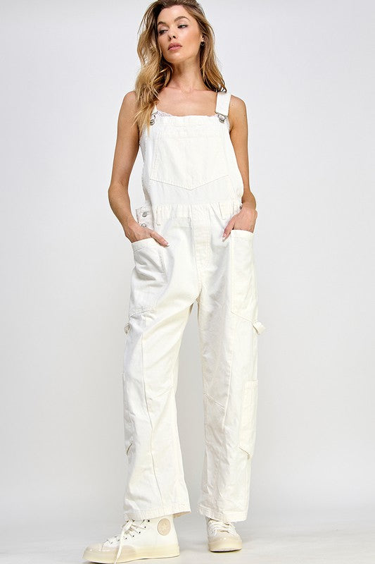 Carpenter Overalls - Ivory-200 Dresses/Jumpsuits/Rompers-MISS LOVE-Coastal Bloom Boutique, find the trendiest versions of the popular styles and looks Located in Indialantic, FL