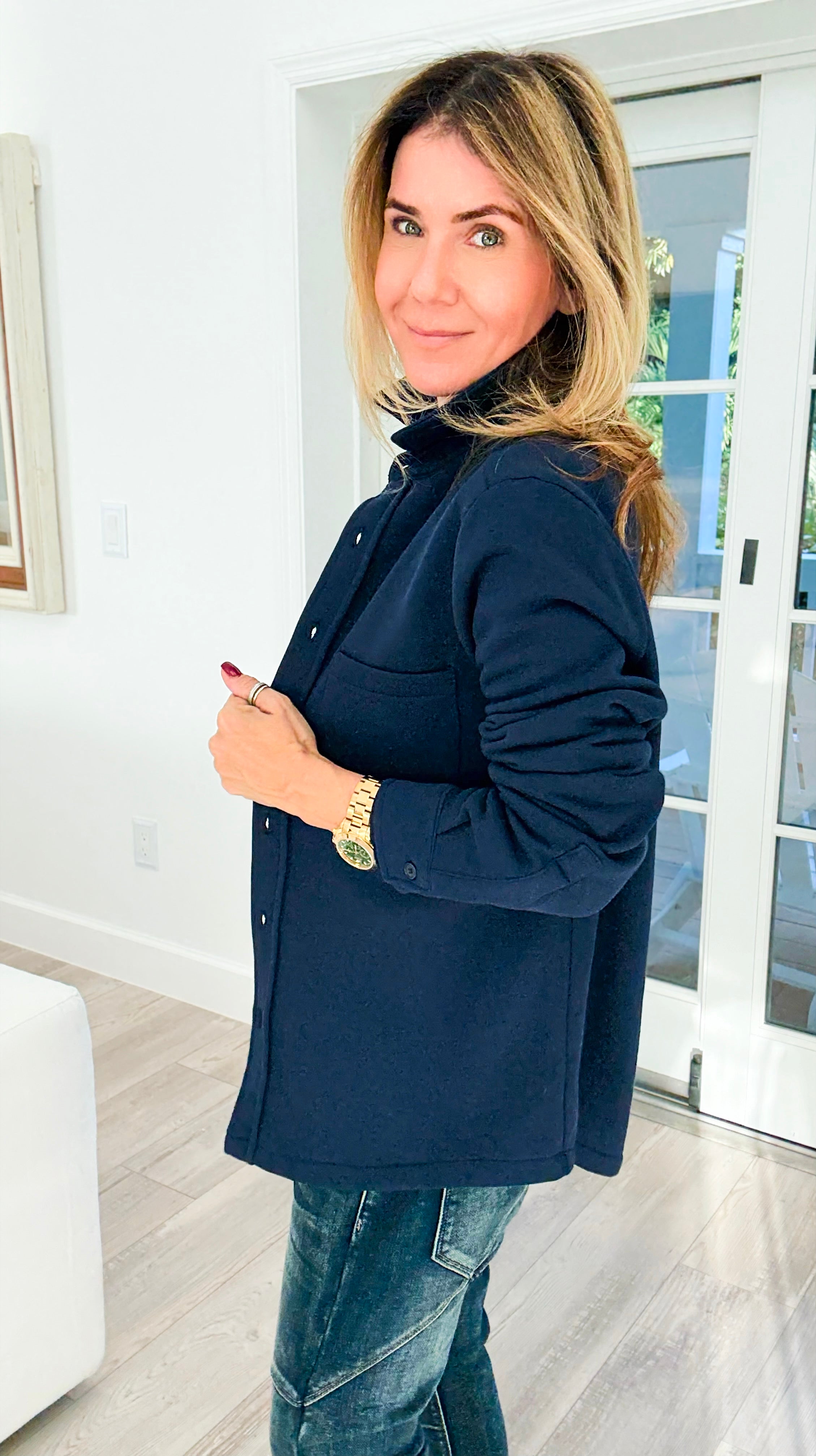 Eileen Fall Shacket - Navy-160 Jackets-Rosio-Coastal Bloom Boutique, find the trendiest versions of the popular styles and looks Located in Indialantic, FL