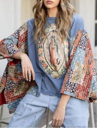 Sacred Kantha Oversized Poncho-150 Cardigans/Layers-Blue Velvet-Coastal Bloom Boutique, find the trendiest versions of the popular styles and looks Located in Indialantic, FL