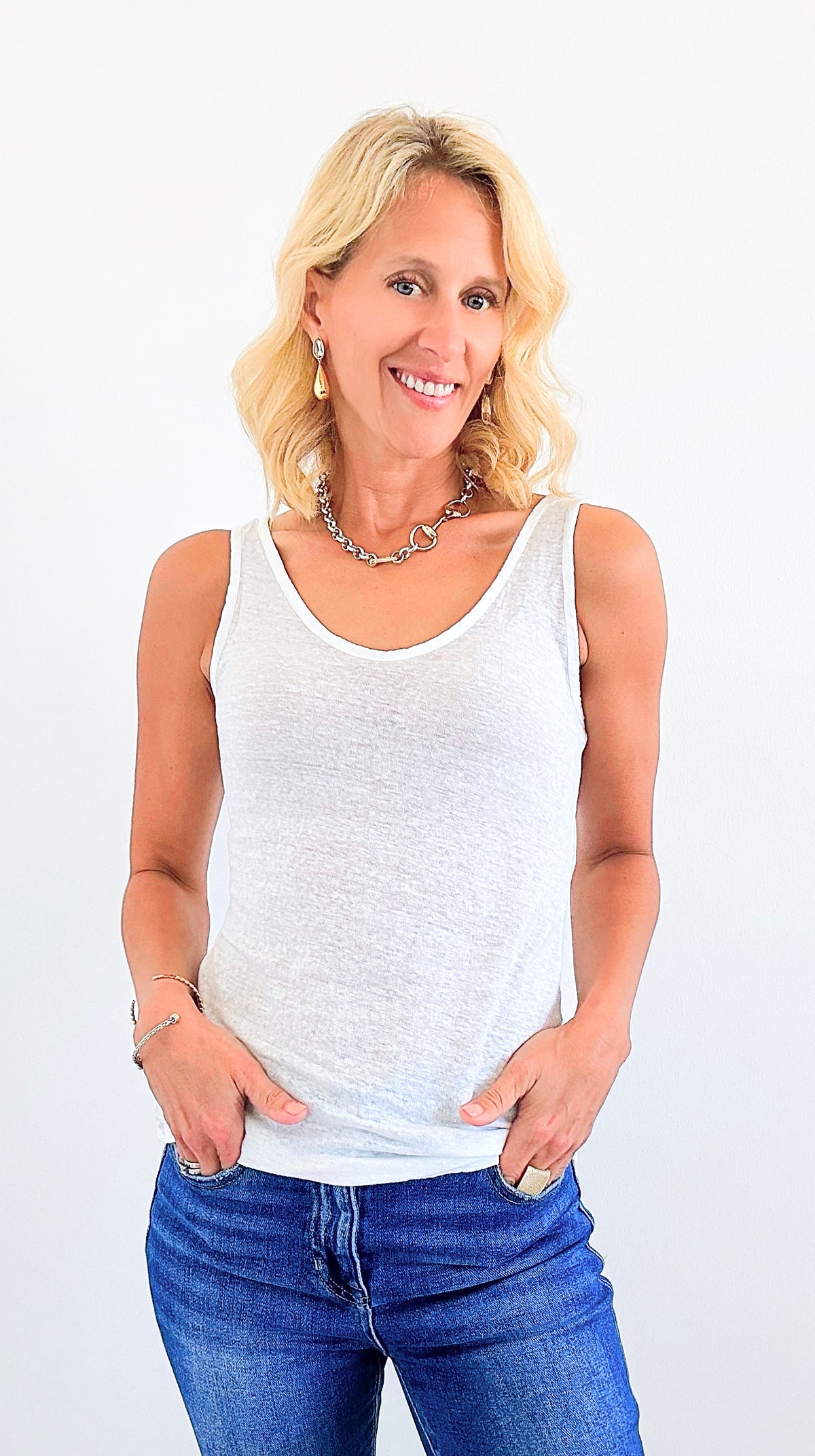 Double Take Scoop Neck Top - White-100 Sleeveless Tops-V6-Coastal Bloom Boutique, find the trendiest versions of the popular styles and looks Located in Indialantic, FL