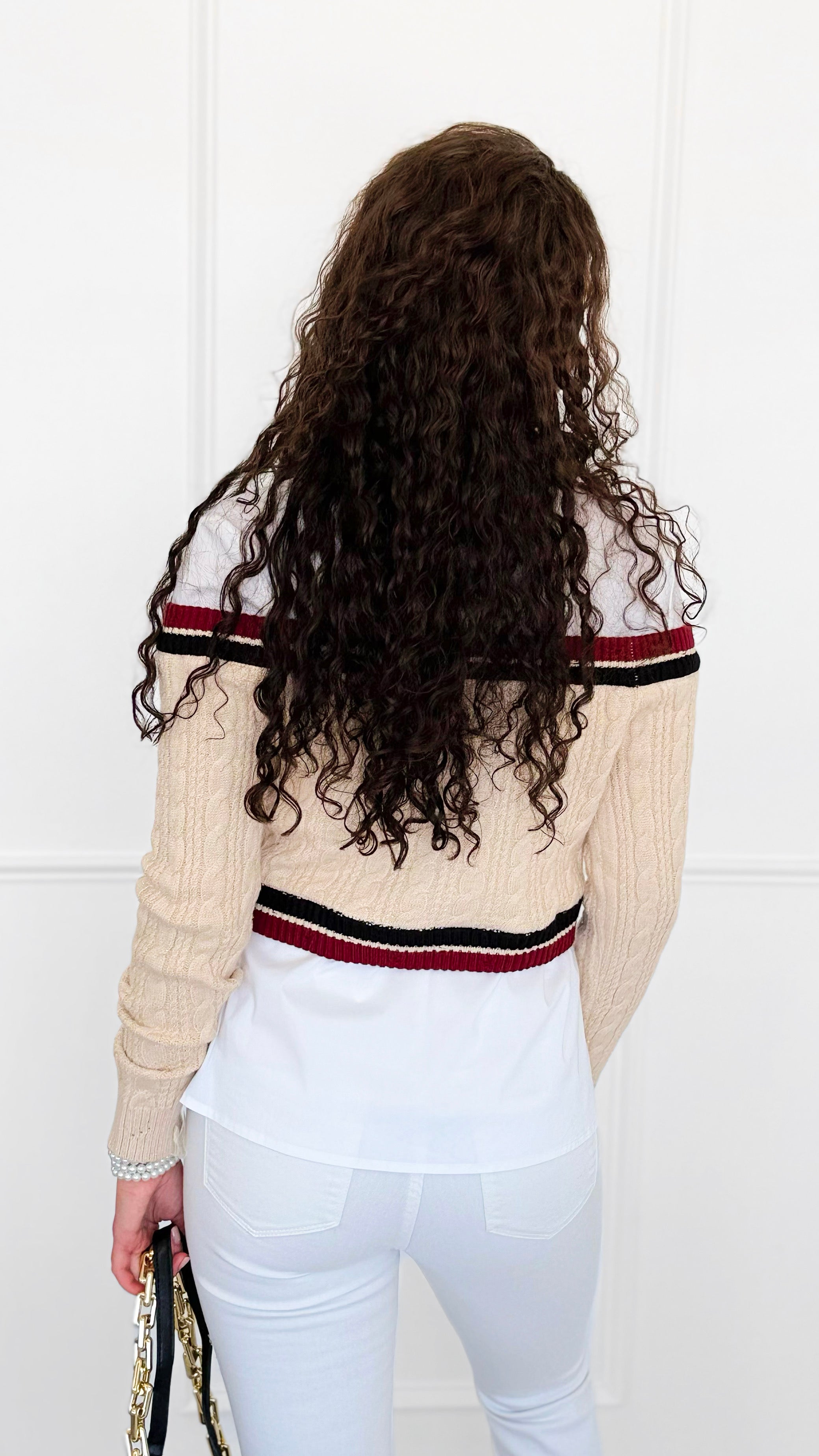 Varsity Remix Cable Knit Top-130 Long Sleeve Tops-LA' ROS-Coastal Bloom Boutique, find the trendiest versions of the popular styles and looks Located in Indialantic, FL