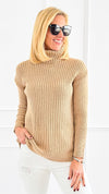 Timeless Ribbed Turtleneck Sweater - Camel-140 Sweaters-VENTI6 OUTLET-Coastal Bloom Boutique, find the trendiest versions of the popular styles and looks Located in Indialantic, FL