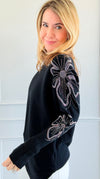 Botanical Garden Luxe Sweater Top - Black-140 Sweaters-cinniya-Coastal Bloom Boutique, find the trendiest versions of the popular styles and looks Located in Indialantic, FL