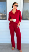 Chic & Cozy Eileen French Terry Pant Set - Cranberry-210 Loungewear/sets-EC COLLECTION INC-Coastal Bloom Boutique, find the trendiest versions of the popular styles and looks Located in Indialantic, FL