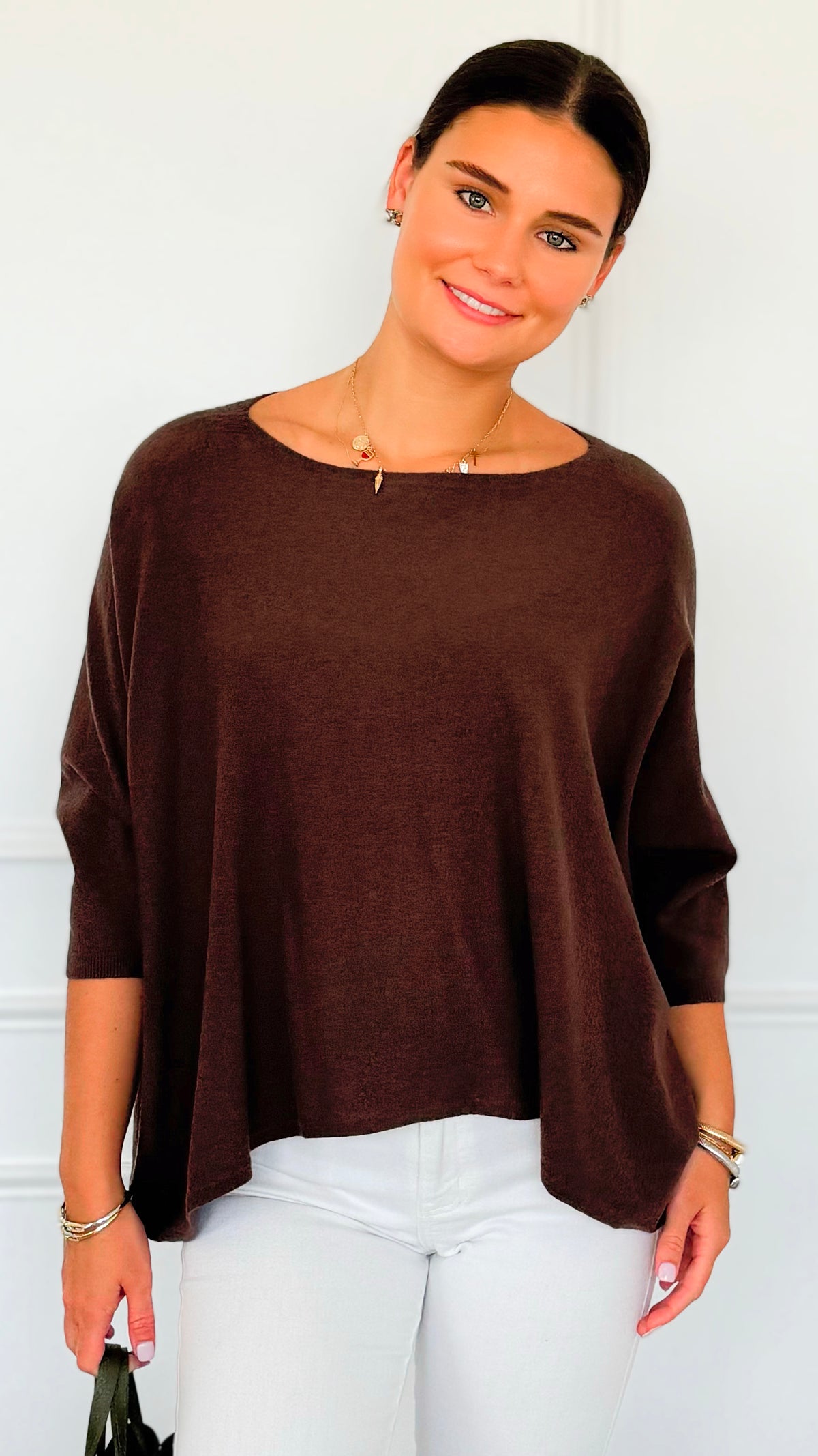 Ease & Flow Italian Dolman Sleeve Sweater-Brown-140 Sweaters-Italianissimo-Coastal Bloom Boutique, find the trendiest versions of the popular styles and looks Located in Indialantic, FL
