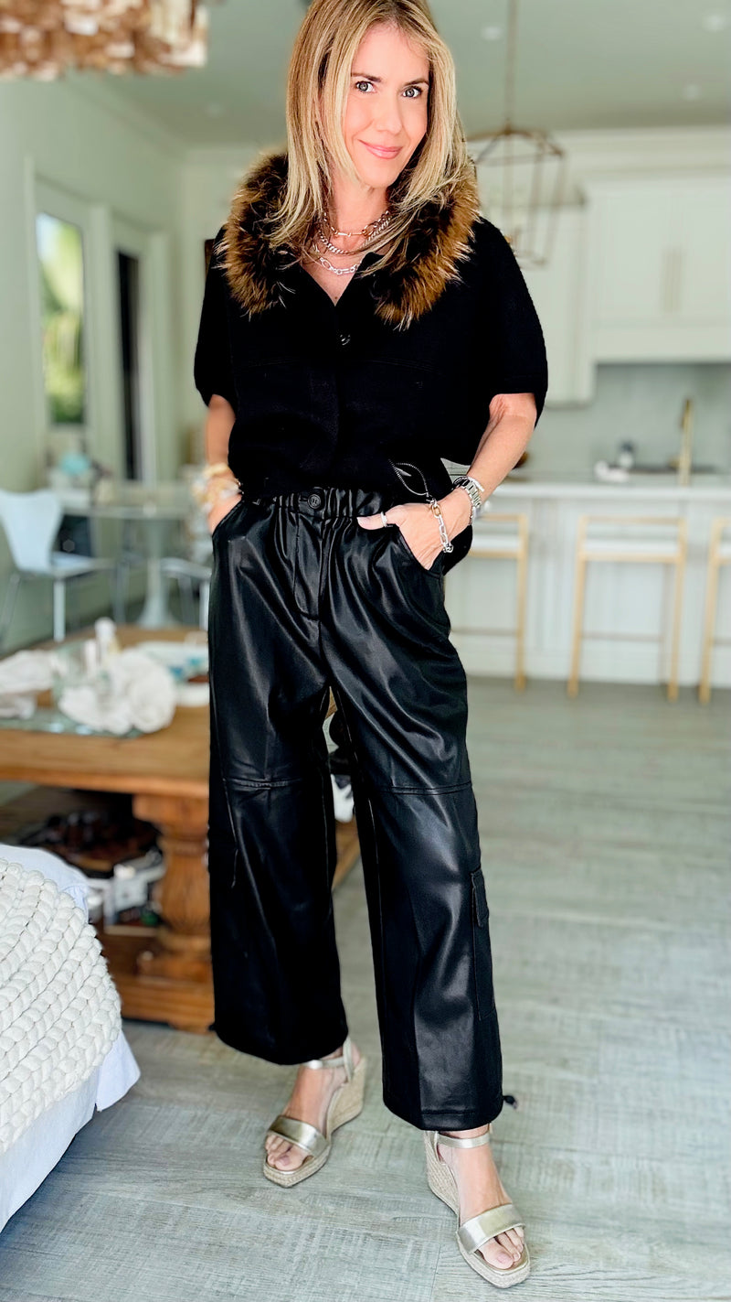 Vegan Leather Cargo Pant - Black-150 Cardigan Layers-Dolce Cabo-Coastal Bloom Boutique, find the trendiest versions of the popular styles and looks Located in Indialantic, FL