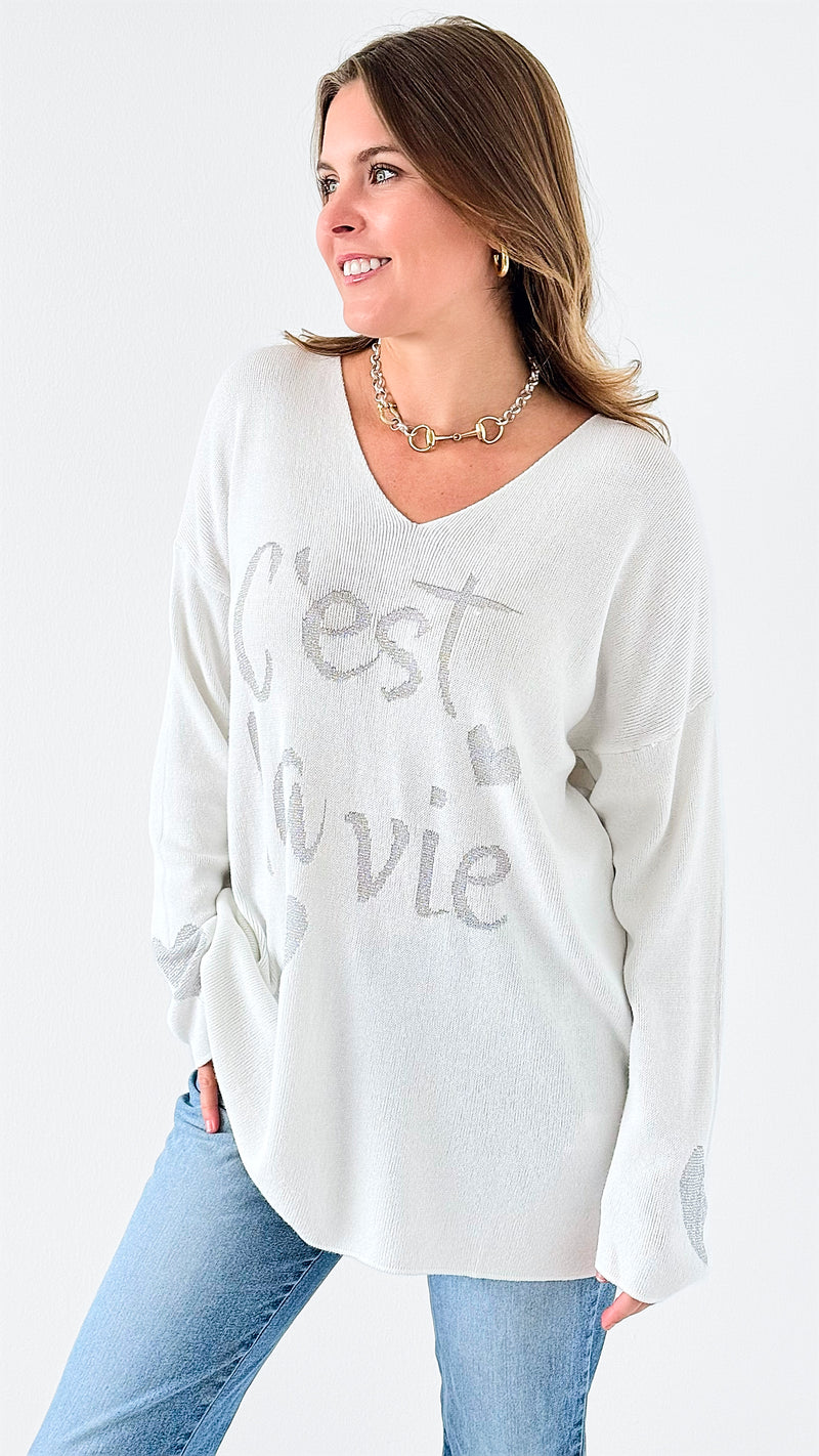 Parisian Love Knit Sweater-140 Sweaters-VENTI6 OUTLET-Coastal Bloom Boutique, find the trendiest versions of the popular styles and looks Located in Indialantic, FL