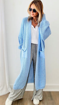 Sugar High Long Italian Cardigan- Dusty Blue-150 Cardigans/Layers-Italianissimo-Coastal Bloom Boutique, find the trendiest versions of the popular styles and looks Located in Indialantic, FL