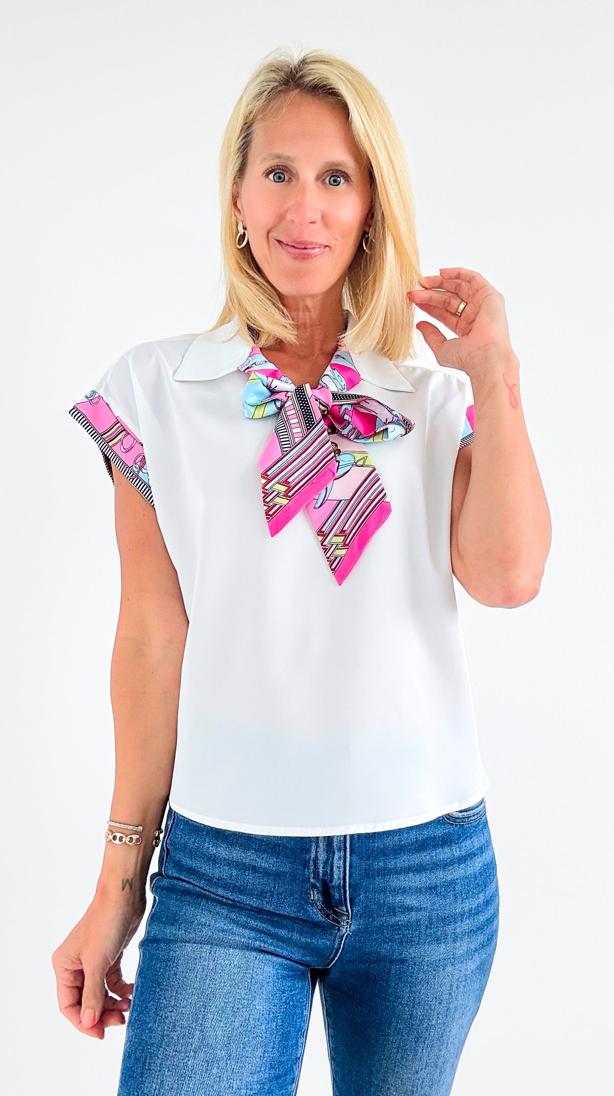 Park Avenue Silk-Trim Blouse-00 Sleevless Tops-PASTEL DESIGN-Coastal Bloom Boutique, find the trendiest versions of the popular styles and looks Located in Indialantic, FL