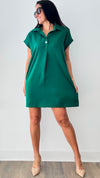 Hit the Town Collared Dress - Green-200 Dresses/Jumpsuits/Rompers-entro-Coastal Bloom Boutique, find the trendiest versions of the popular styles and looks Located in Indialantic, FL