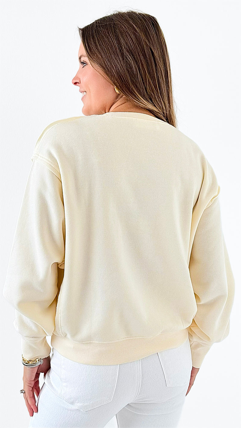 French Terry Sweatshirt - Cream-130 Long Sleeve Tops-HYFVE-Coastal Bloom Boutique, find the trendiest versions of the popular styles and looks Located in Indialantic, FL